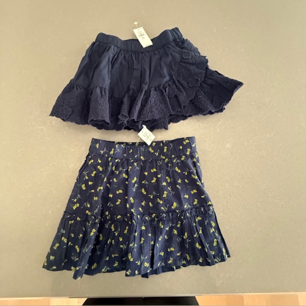 New Two Girl XS Gap Navy Eyelet & Navy Tiered Flowered Skirts NWT